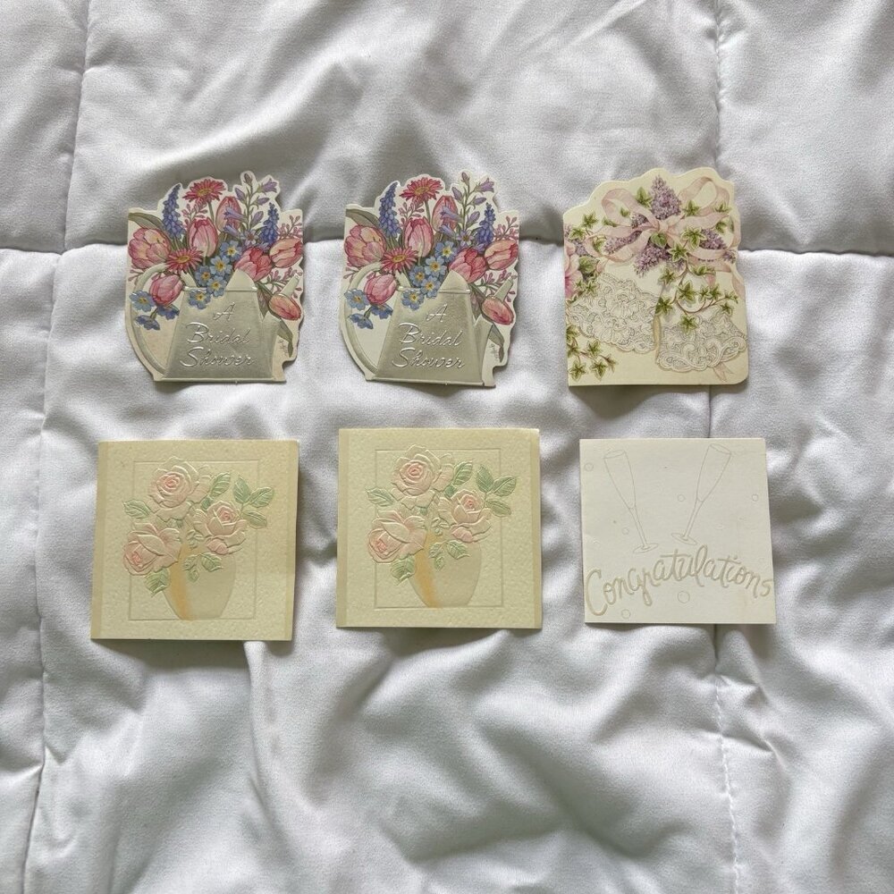 Vintage 60s 70s 80s Bridal Wedding‎ Shower MINI Gift Cards Lot of 6 Cards Floral